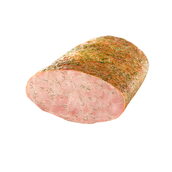 Putenbraten mit Dill, gepökelt und gegart, aus Putenkeulen zusammengefügt