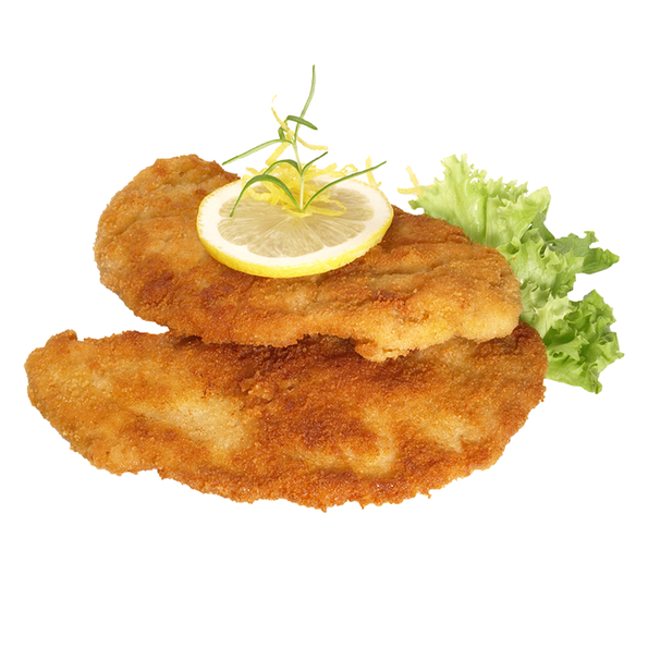Schweinelachs Gold Schnitzel, aus dem Schweinerücken, flüssig gewürzt, paniert und gebraten