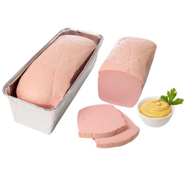 Bayerischer Leberkäse in der Aluschale, vorgegart