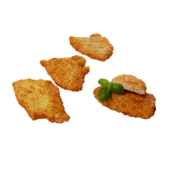 Schweinelachsschnitzel, flüssig gewürzt, paniert und gebraten