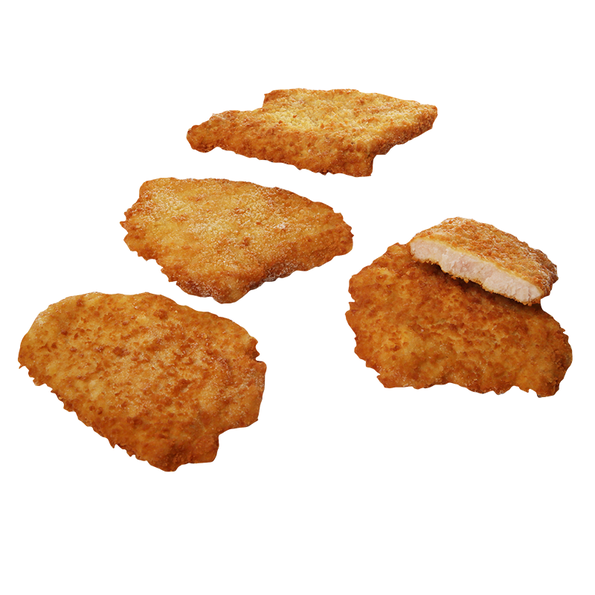 Schweinelachsschnitzel, flüssig gewürzt, paniert und gebraten