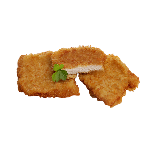 Schweinelachsschnitzel, flüssig gewürzt, paniert und gebraten