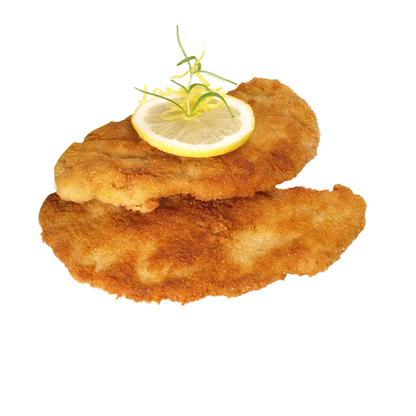 Schweinelachs Gold Schnitzel aus dem Schweinerücken, flüssig gewürzt, paniert und gebraten