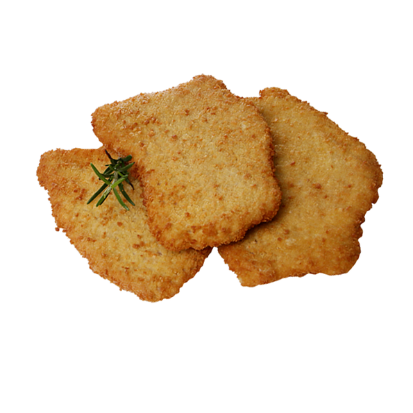 Lachsschnitzel vom Schwein, flüssig gewürzt, paniert und gebraten