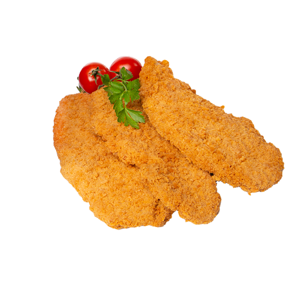 Schweineschnitzel, roh, flüssig gewürzt und paniert