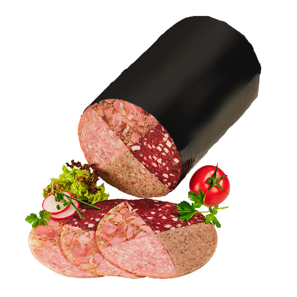 Schwarzwald-Vierling® bestehend aus Hausmacher Vespermett nach Art einer gekochten Mettwurst, -Leberwurst,-Schwarzwurst und -Haxensülze
