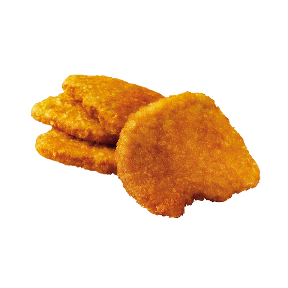Hähnchenbrustschnitte, aus Fleischstücken zusammengefügt, mit 8% Flüssigwürzung, paniert und frittiert