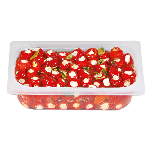 Cocktail Sweet Chili Peppers, gefüllt mit einer Frischkäsezubereitung