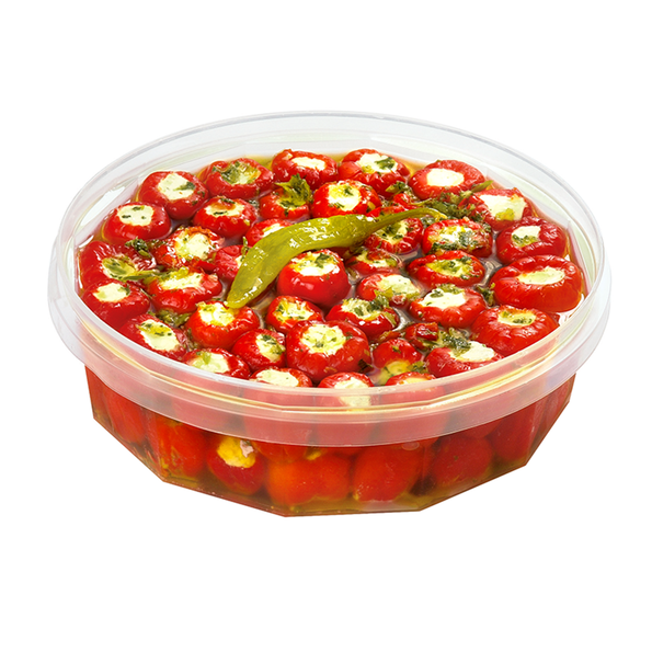 Cocktail Sweet Chili Peppers, gefüllt mit einer Frischkäsezubereitung