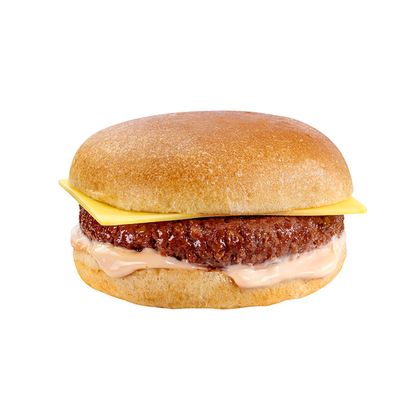 Veganer Burger, Burger aus Sojaprotein, Burger Dressing, pflanzlichem Käse in einem Burger Bun