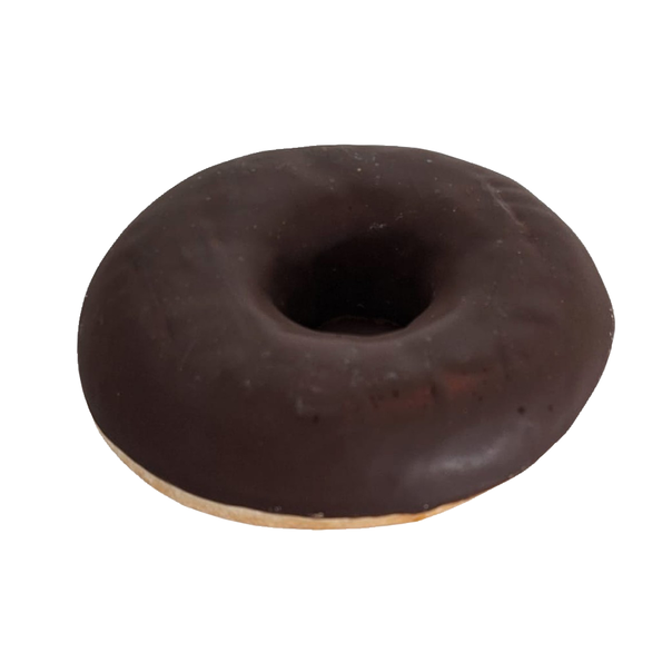 Donut mit dunkler Fettglasur, fertig gebacken