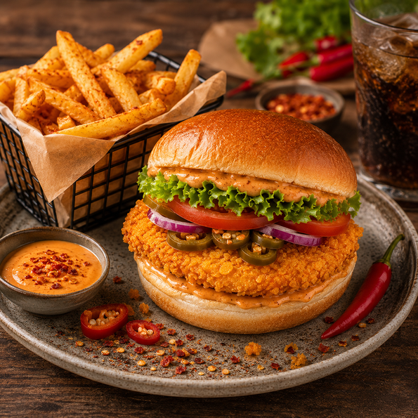 Crispy Chicken Burger spicy in Cornflakespanade