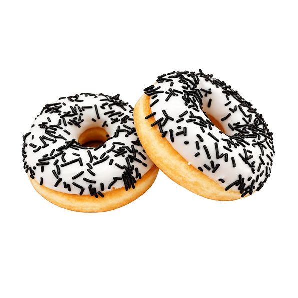Donut mit dunklen Streuseln, fertig gebacken