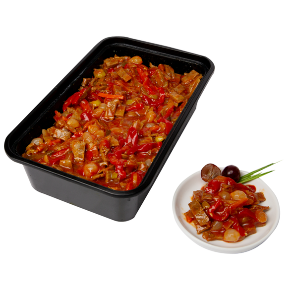 Delikatessen Dahl Teufels-Salat mit Rindfleischstücken mit Zucker und Süßungsmittel