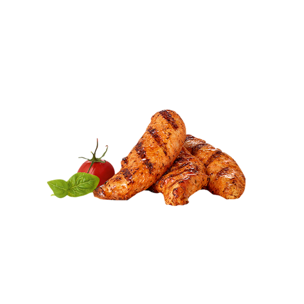 Fire Roasted Chik'n Fingers, Hähncheninnenfilet mit 8% Flüssigwürzung, mariniert, gegart, Halal