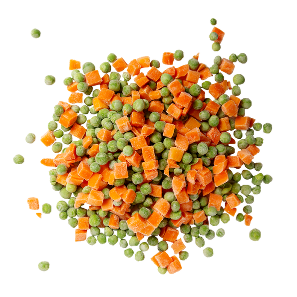 Erbsen und Karottenwürfel