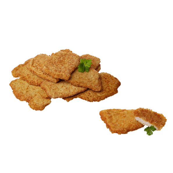 Partyschnitzel, flüssig gewürzt, paniert und gebraten